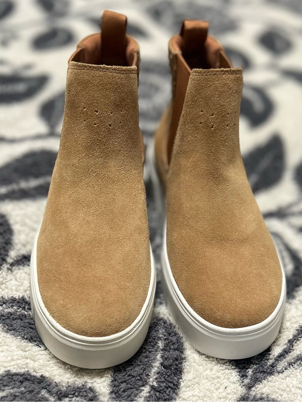 Timberland Women Suede Slip-On Platform Ankle Boots in Tan